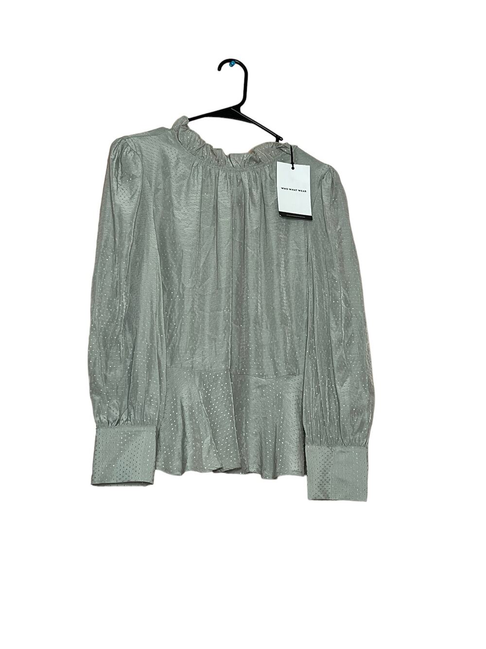 who what wear green polka dots halter neck ruffle cuff long sleeve blouse sz xs